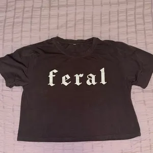 Dark Gray “FERAL” Graphic Crop Top – Size L thumbnail 2