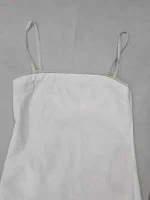 Zara Ivory Midi Dress With Straight Neckline And Sheer Hem Size L thumbnail 6