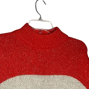 Aerie Sweater Wome's Small Coral White Striped Mock Neck Chunky Knit Pullover thumbnail 8