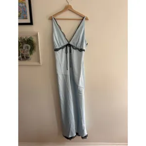 FOR LOVE & LEMONS Mariella Lace Trim Satin Maxi Dress in Blue Size XL thumbnail 3