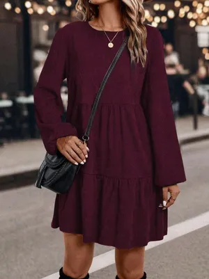 Burgundy Ruffled Flare Sleeve Elegant Dress thumbnail 3