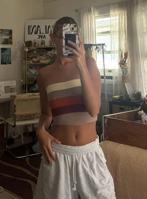 Stripe Strapless Knit Crop Multi Size XS thumbnail 1