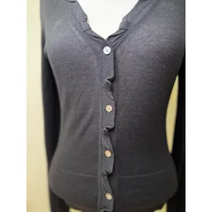 Elie Tahari Women's Silk Cashmere Ruffle Long Sleeve Button Black Cardigan XS thumbnail 12