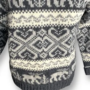 Vintage 90s Eddie Bauer Gray Black Moose‎ Nordic Fair Isle Turtleneck Sweater thumbnail 7