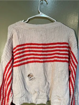 Aerie Women's Size XS Striped Pullover Sweater‎ Cream Red Stripes FLAWED thumbnail 10