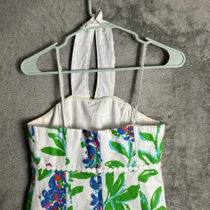 Lilly Pulitzer Size 2 Isabel Halter Dress White Green Blue‎ Floral Tie Neck thumbnail 2