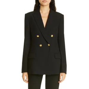 A.L.C. Women Black Double Breasted Gold Button Blazer Jacket thumbnail 3