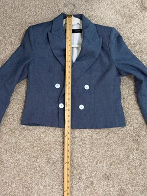 Zara Cropped Double-Breasted‎ Blazer in Blue with White Cuff Detail thumbnail 5
