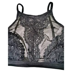 Victoria's Secret Black Lace Halter Bra Size Medium Sexy Romantic Coquette‎ thumbnail 3