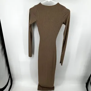 Naked Wardrobe Figure It All Out Dress Maxi Bodycon Long Sleeve Coco Tan XS thumbnail 6