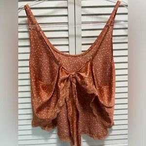 POL Burnt Orange White Polka dot Cami Open Tie Back Lace Trim Size M‎ thumbnail 4