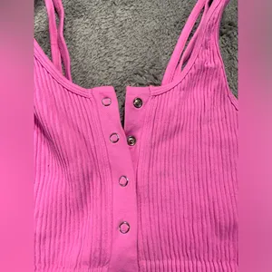 Aerie Pink Ribbed Button-Up Crop Top XS thumbnail 3