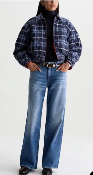 Ag Adriano Goldschmied Medium Blue Wide Leg Jeans with Faded Wash thumbnail 1