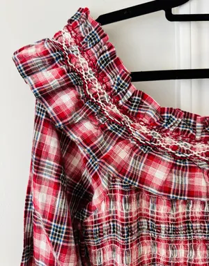 Pilcro Smocked Plaid Mini Dress, Size L thumbnail 13