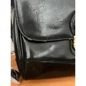 Vintage 80s Black faux leather satchel bag w/top handle detachable strap thumbnail 4