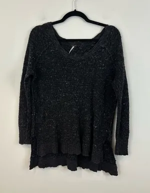 Free People Charcoal Nubby Knit Women's Sweater V-Neck Size Small Women's thumbnail 1