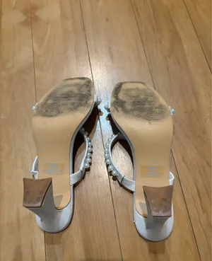 Dolce Vita Pearl Embellished Slip-On Square Toe Cream Colored Heels thumbnail 7
