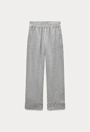 NWOT Zara 100% Linen Kimono Co Ord Matching Set Flowing Trousers wrap top gauze sz M thumbnail 3