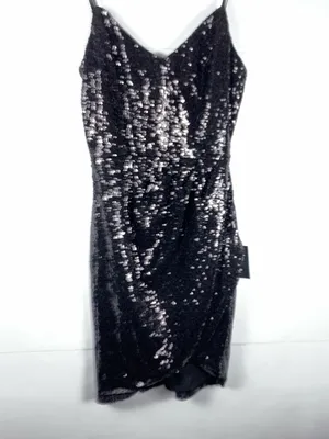 Lulus Black Sequin Mini Dress XS NWT Cocktail Party Homecoming Spaghetti Strap thumbnail 15