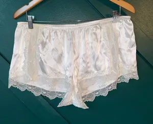 White Satin and Lace Tap Shorts French Knickers Shorts thumbnail 1