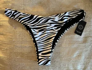 Relleciga Swimsuit Bikini Bottom Black And White Size M NWT thumbnail 1