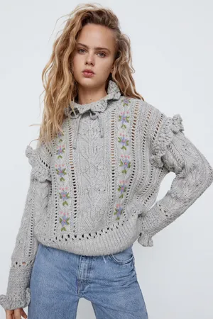 Gray Embroidered Oversized Sweater Top thumbnail 3