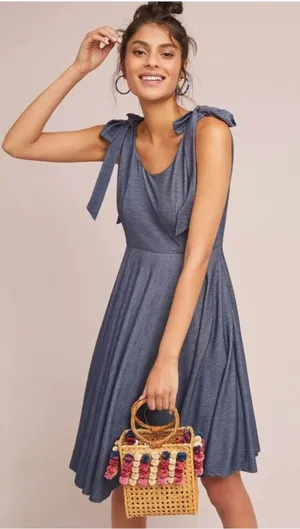 Anthropologie Hutch Amara Tie Shoulder Scoop Mini Dress in Indigo Size Medium thumbnail 1