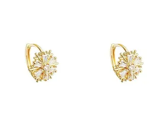 18K Gold Plated Crystal Snowflake Gold Hoop Earrings for Women thumbnail 4