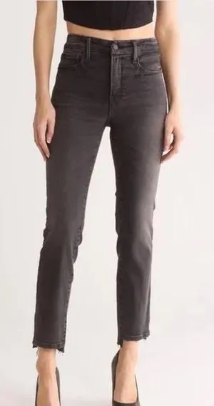 Good American‎ Good Classic Straight Step Hem High-Rise Washed Black Denim Jeans thumbnail 1