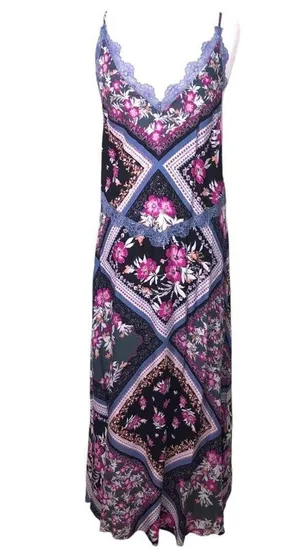 Intimately Free People Stevie Printed Maxi Slip Dress in Graphite Combo Medium thumbnail 1