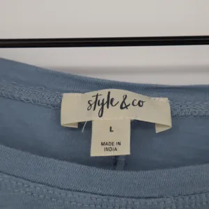 Style & Co Top Womens L Tunic Blue Raw Edge Seam High Low Excellent thumbnail 2