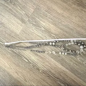 Long double strand grey and clear beaded statement necklace thumbnail 4