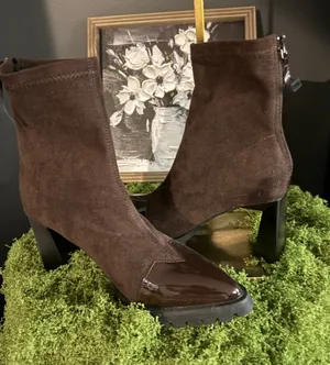 Women’s Brown Suede Ankle Boots with Patent Toe thumbnail 1