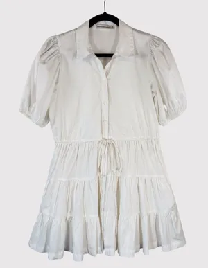 Abercrombie Fitch Dress White Puffed Poplin Mini Tiered Shirtdress Small Petite thumbnail 1