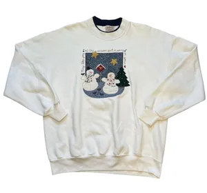 VTG 90s Folk Art Applique Sweatshirt‎ XL Embroidered Snowman Made USA Christmas thumbnail 1