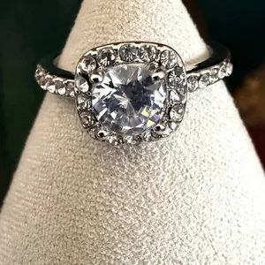 Silver Tone Halo CZ Engagement Style Ring Silver thumbnail 3