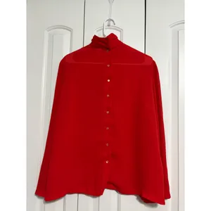 Capree Blouse Vintage 80s Red Beaded Mock Neck‎ Chiffon Button Back 16 Retro thumbnail 4