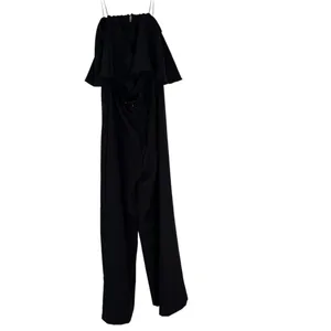 NWT DO+BE Black Strapless Overlay Front Ruffle Wide Leg Jumpsuit Black Size M thumbnail 7