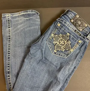 Y2K Embellished Pocket Miss Me Bootcut Mid Rise Jeans Mid Wash Size 29 x 34 thumbnail 1