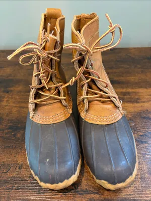 Vintage LL Bean Maine‎ Duck Rain Boots Tan Leather Brown Rubber Size 7 thumbnail 6