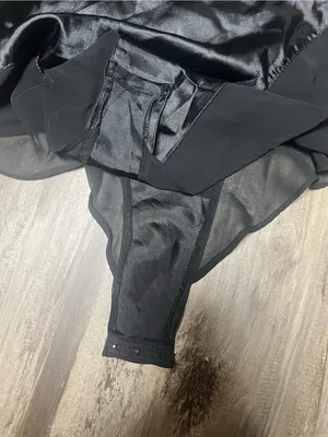 Vintage 90s Victorias Secret Black Satin Chiffon Ruffle Teddy Bodysuit Medium thumbnail 5