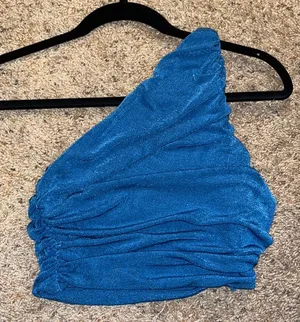 Ruched one shoulder cropped tank! Never worn, Like new! Blue thumbnail 1