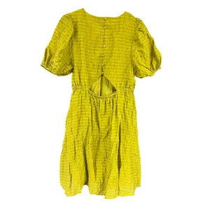 Madewell Kirkley Mini Dress Chartreuse Linen Blend Puff Sleeve Cutout Back 4 thumbnail 7