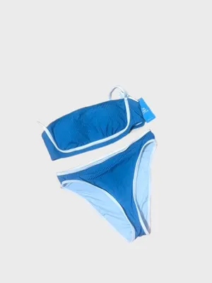 Cupshe Blue Ribbed Two-Piece Bikini with Light Blue Trim thumbnail 4