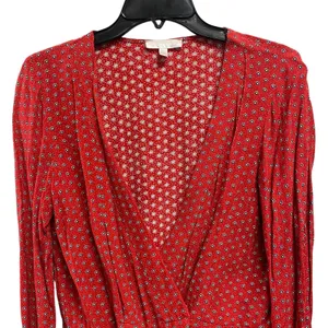 Cooperative Womens Large Red V Neck Wrap Top Long Sleeve Flower Polka Dot‎ thumbnail 3