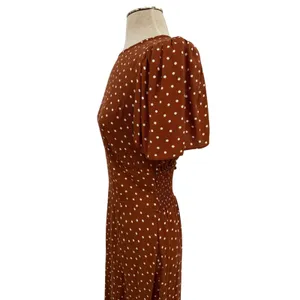 AFRM Jamie Open‎ Back Midi Dress Brown White Polka Dot Puff Sleeve Size Medium thumbnail 7