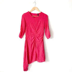 Zara Hot Pink Ruched Polka Dot Dress Fuchsia Black NWOT Small thumbnail 2