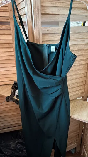 Elegant Dark Green Draped Slip Dress - NWOT Large thumbnail 1