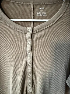 Aerie Brown Ribbed Long Sleeve Henley Top Size L thumbnail 4
