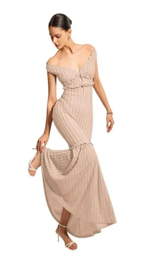 COMMENSE Off-Shoulder Ruffle Detail Dress COLOR - Pink size medium NWT Cut Out thumbnail 1
